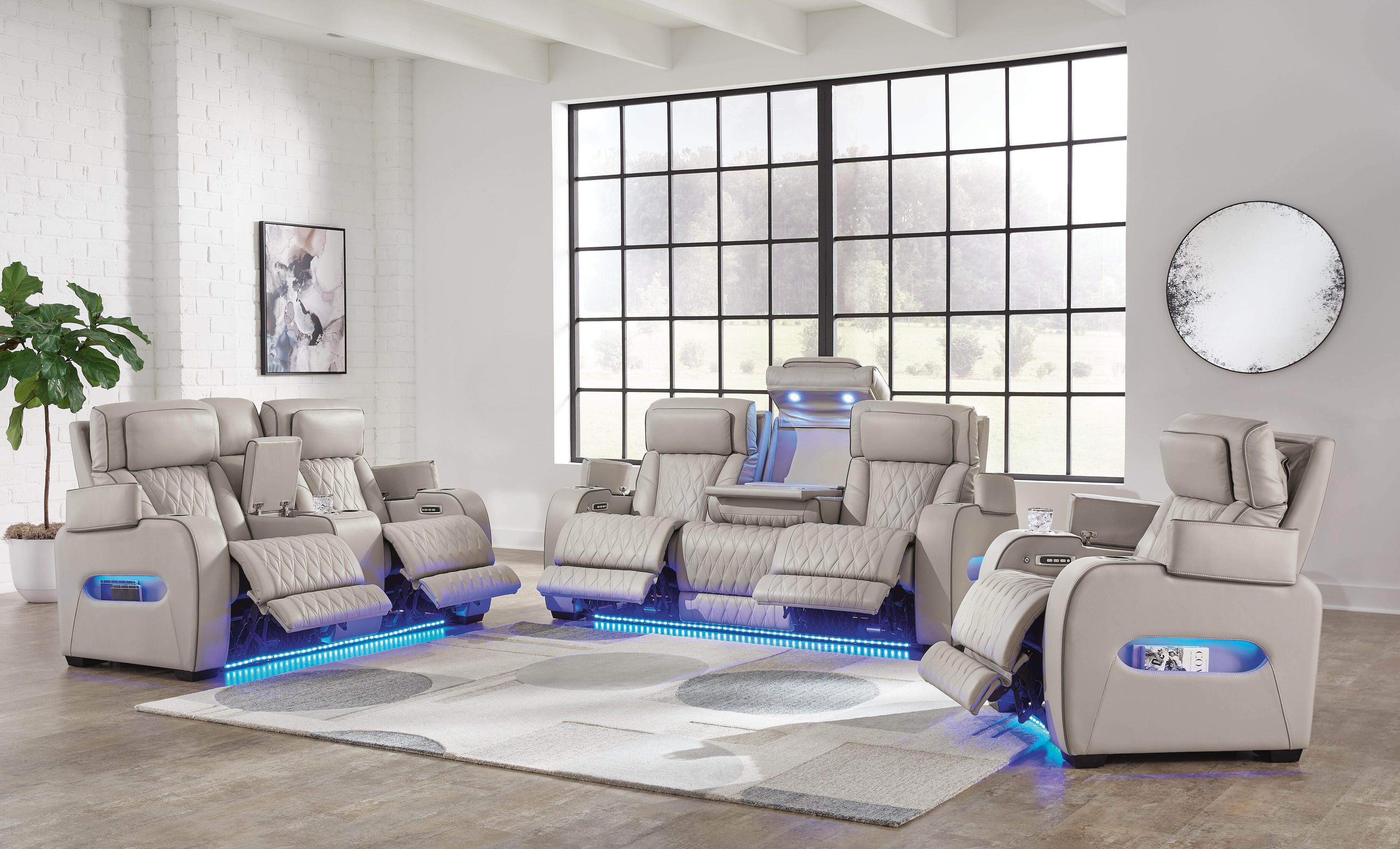 Boyington Dual Power Leather Sofa, Loveseat and Recliner