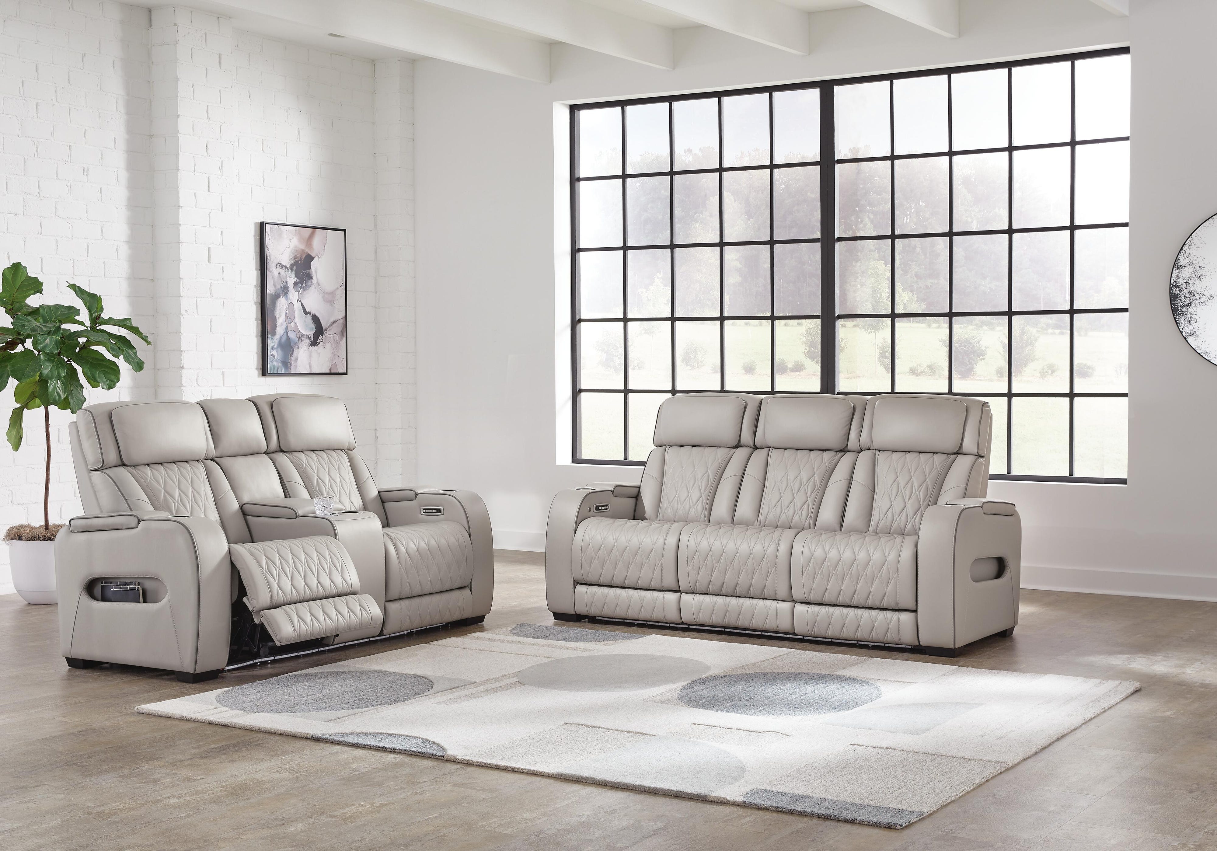Beacon Point Dual Power Leather Sofa, Loveseat and Recliner
