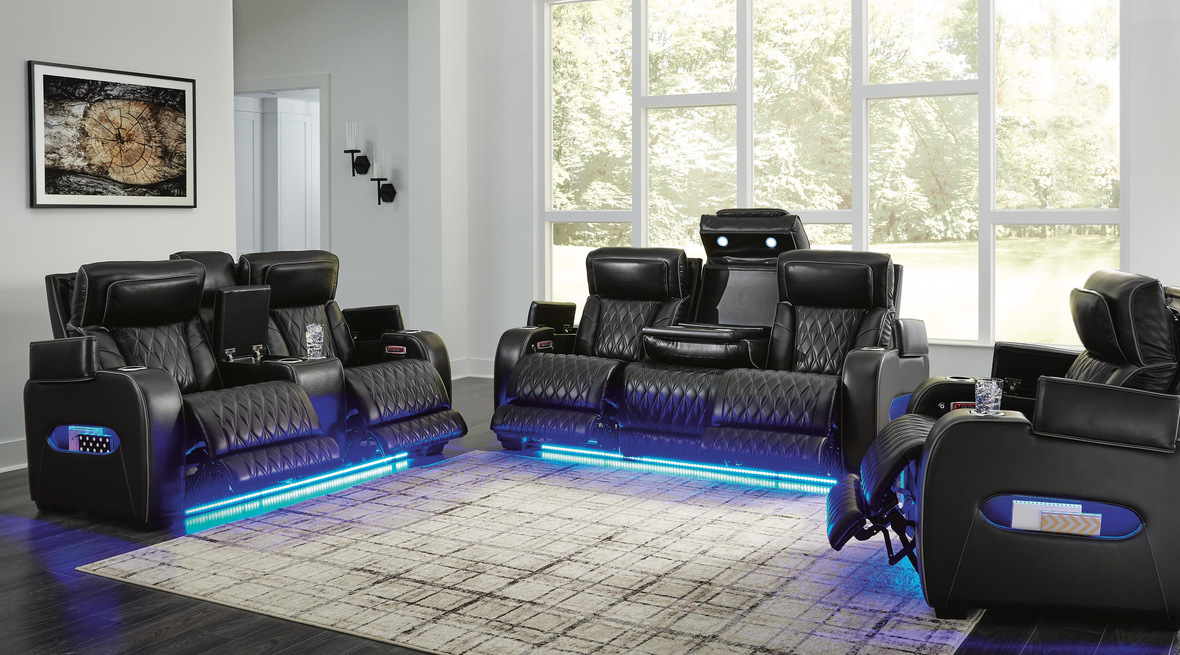 Boyington Dual Power Leather Sofa, Loveseat and Recliner