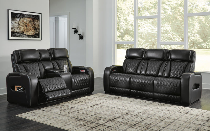 Beacon Point Dual Power Leather Reclining Sofa and Loveseat