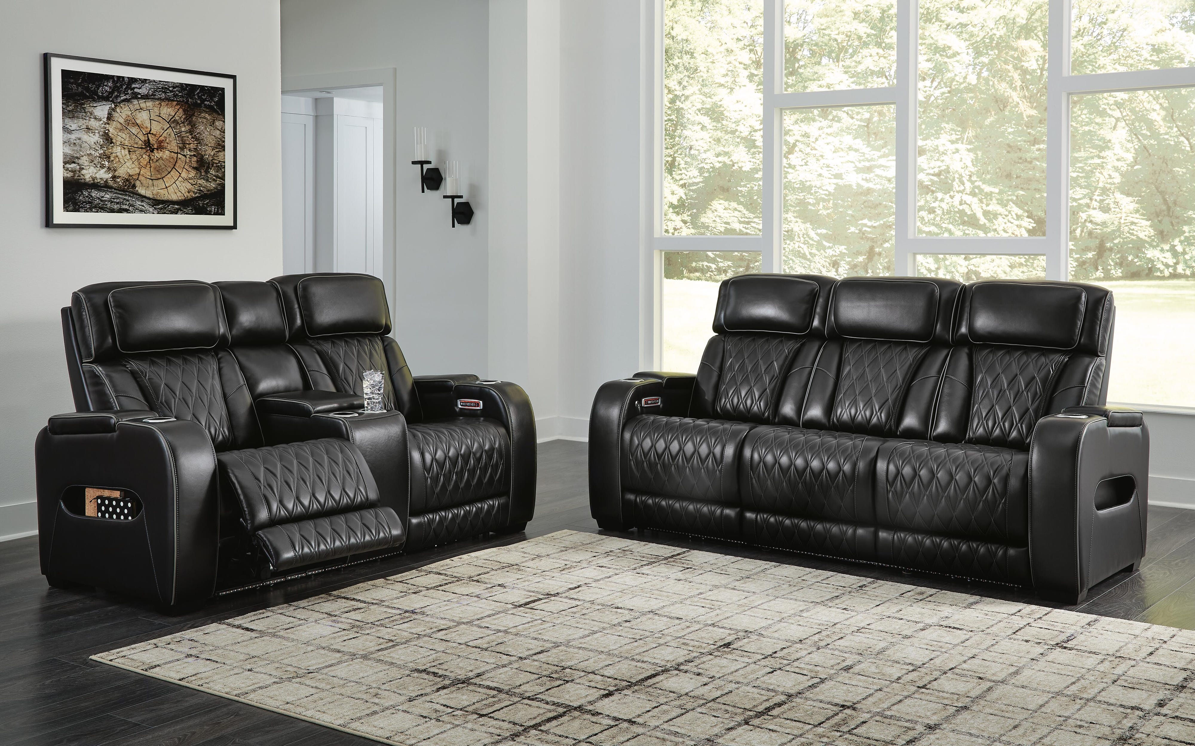 Boyington Dual Power Leather Sofa, Loveseat and Recliner