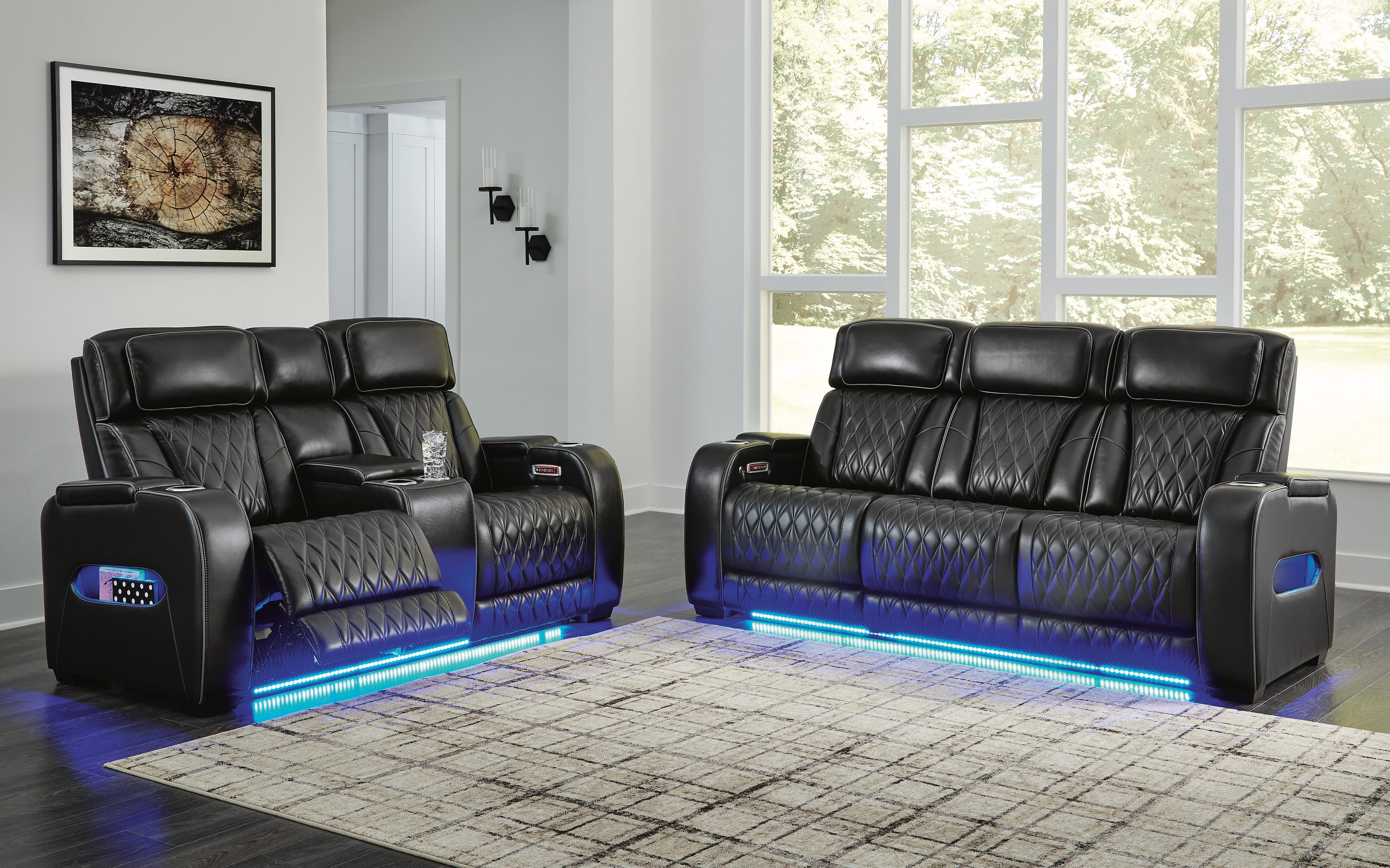 Beacon Point Dual Power Leather Sofa, Loveseat and Recliner